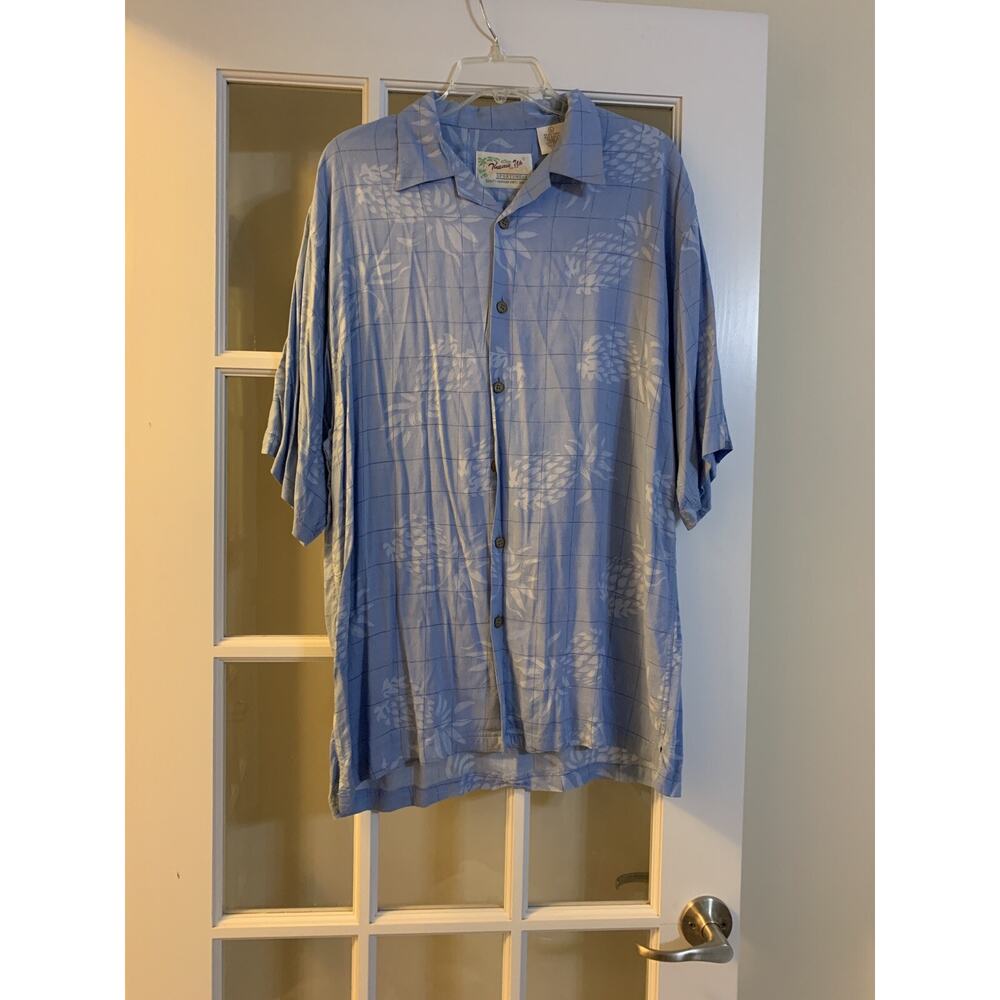 Thumbs up for him hawaiian shirt blue pineapple short sleeve rayon button mens L